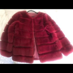 NWOT Wine faux fur jacket
